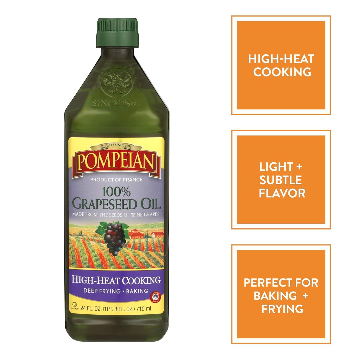 image:imagePompeian 100 Grapeseed Oil Light and Subtle Flavor Perfect for HighHeat Cooking Deep Frying and Baking 24 FL OZGrapeseed Oil 24 Fl Oz