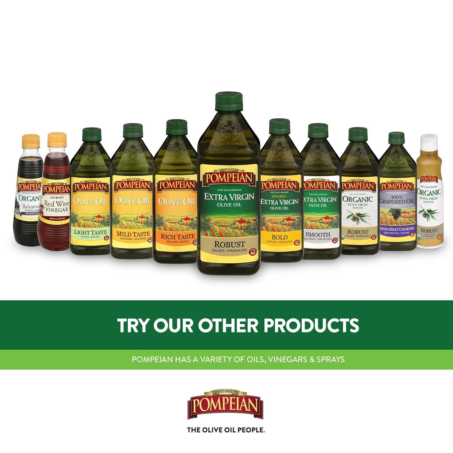 image:imagePompeian Extra Virgin Olive Oil Variety Pack Smooth EVOO Gourmet Selection EVOO Robust EVOO Contains Polyphenols First Cold Pressed 16 Fl Oz Pack of 3Multipack Smooth Mild Taste Light Taste