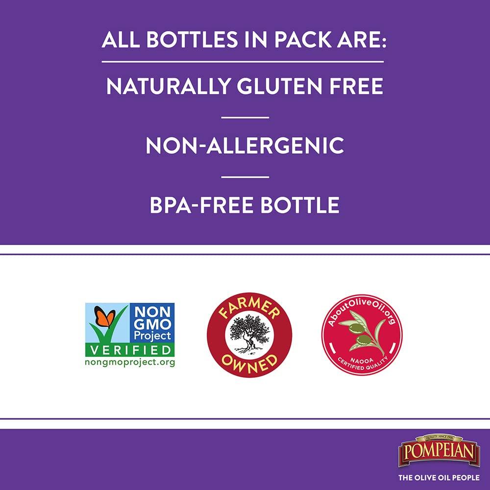 image:imagePompeian Extra Virgin Olive Oil Variety Pack Smooth EVOO Gourmet Selection EVOO Robust EVOO Contains Polyphenols First Cold Pressed 16 Fl Oz Pack of 3Multipack Smooth Mild Taste Light Taste