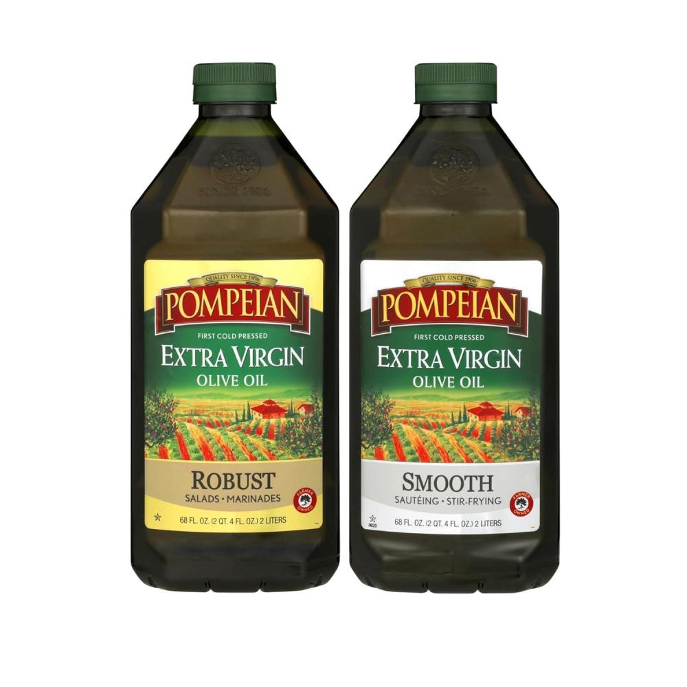 image:imagePompeian Extra Virgin Olive Oil Variety Pack Smooth Robust Naturally GlutenFree NonAllergenic NonGMO 68 Fl Oz Pack of 2Robust Smooth Bundle