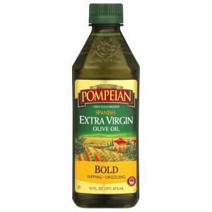 Pompeian Bold Spanish Extra Virgin Olive Oil – 16 fl oz – First Cold Pressed Olive Oil for Cooking – Bold Taste for Dipping and Drizzling(Bold Extra Virgin Olive Oil)